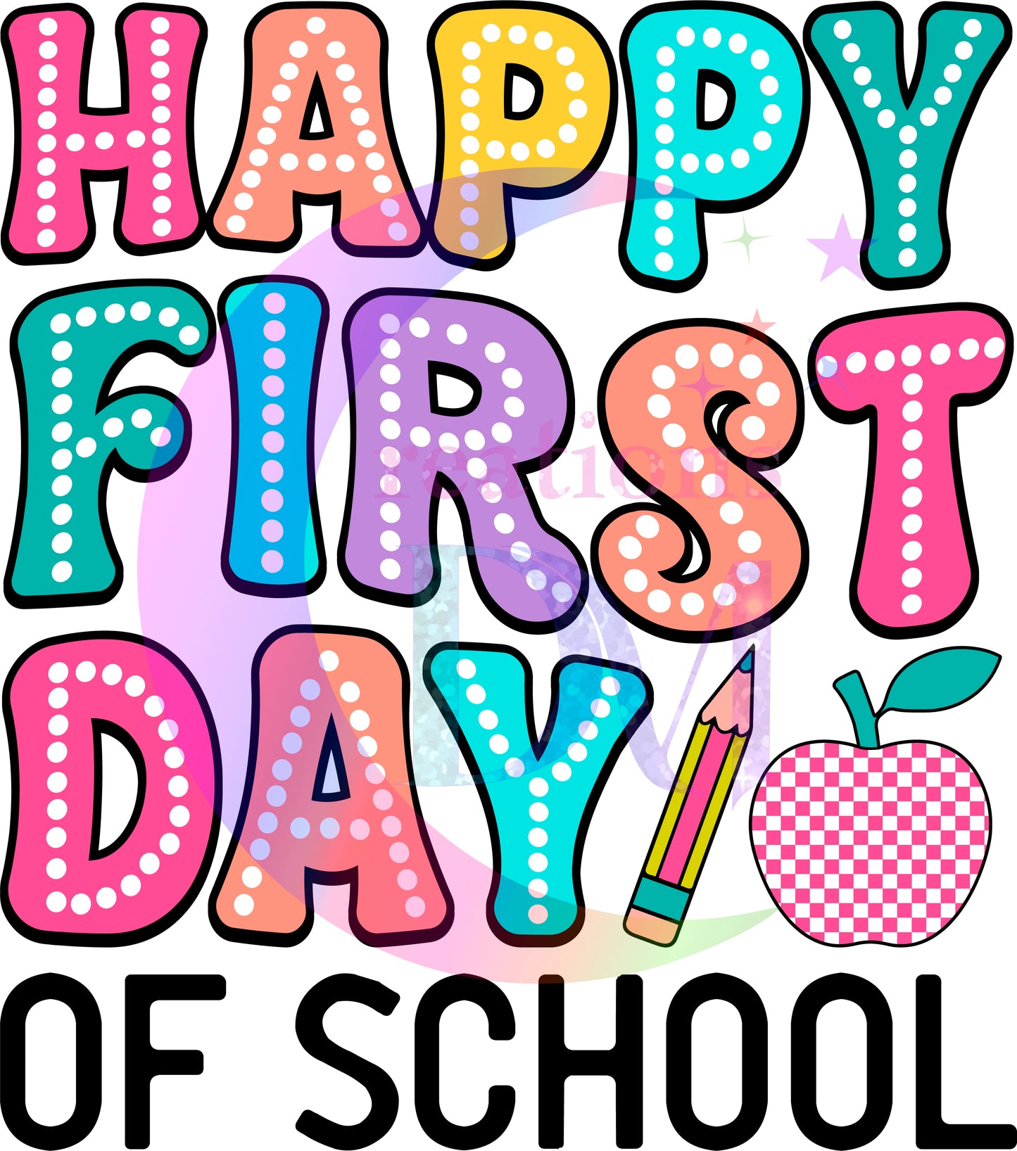 back to school DTF - retro with dots - happy first day of school apple