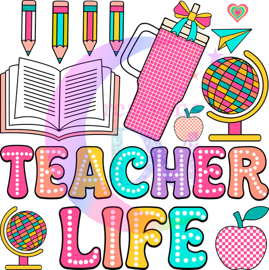 back to school DTF - retro with dots - teacher life pencil