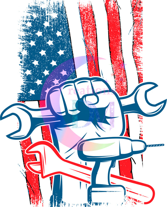 Labor Day - USA - usa flag with hand & wrench