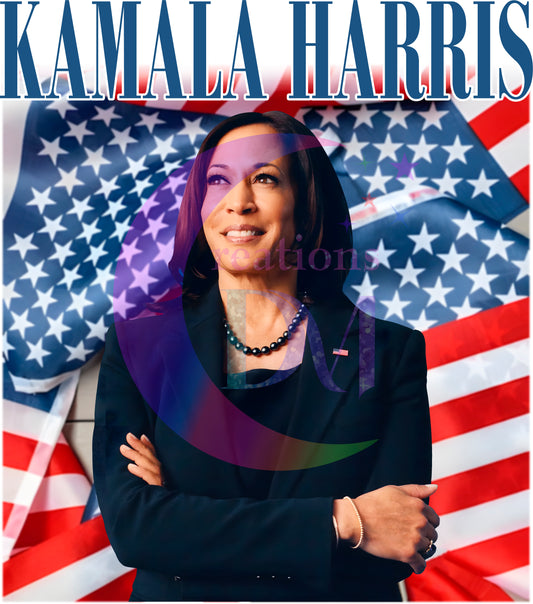 2024 Election -  2024 kamala Harris blue letters with flag