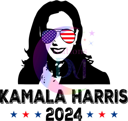 2024 Election -  2024 kamala Harris black outline USA glasses