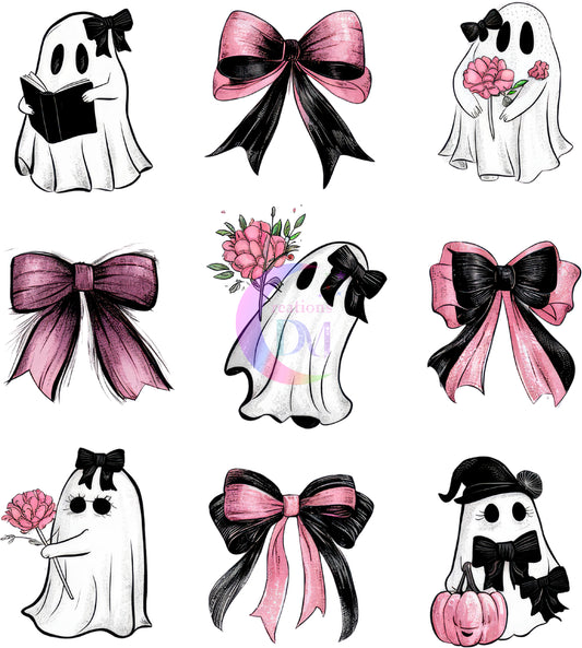 halloween DTF -  Ghost - pink & black  bow