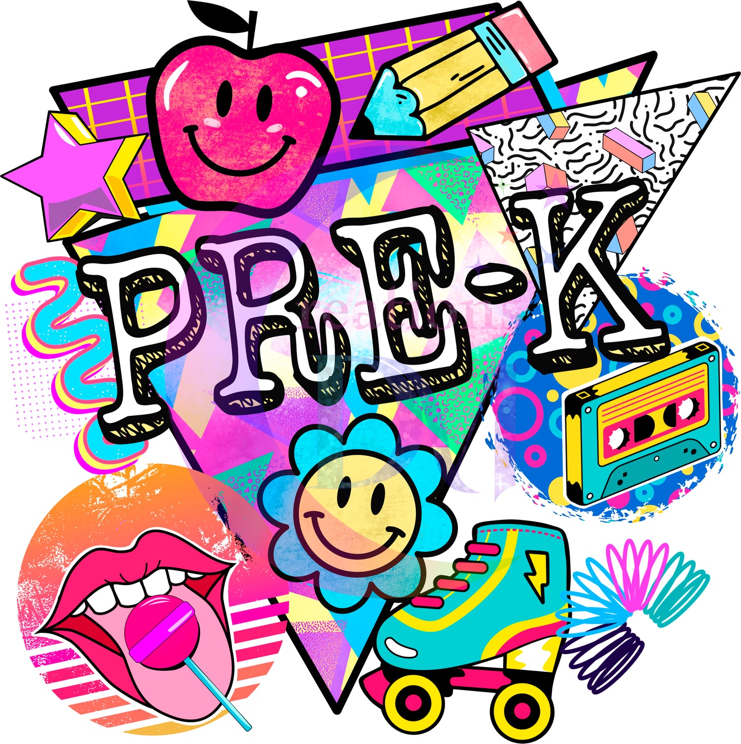 back to school DTF - retro neon colors (pre-k