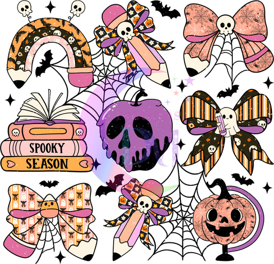 halloween DTF - pencils and bows skeletons
