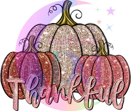 Thanksgiving DTF- thankful glitter pink pumpkin