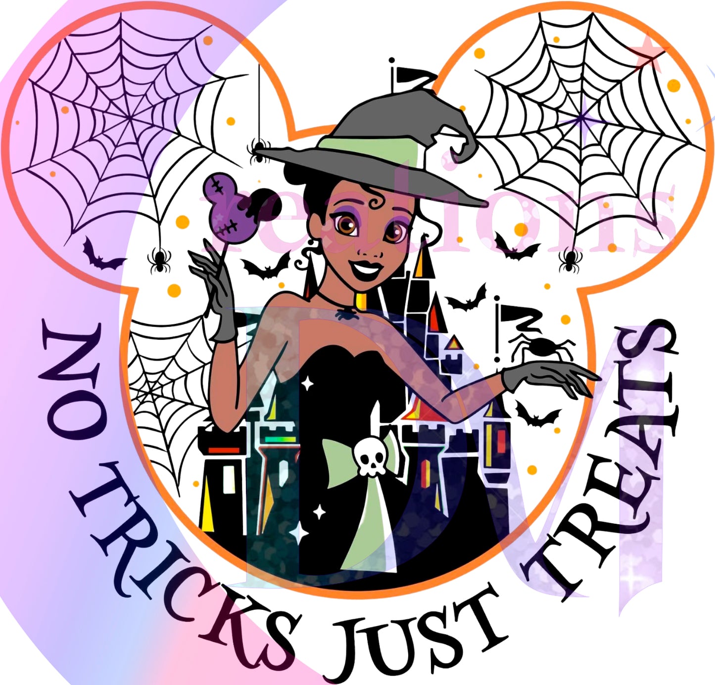 halloween DTF - princess _ no tricks just treats tiana