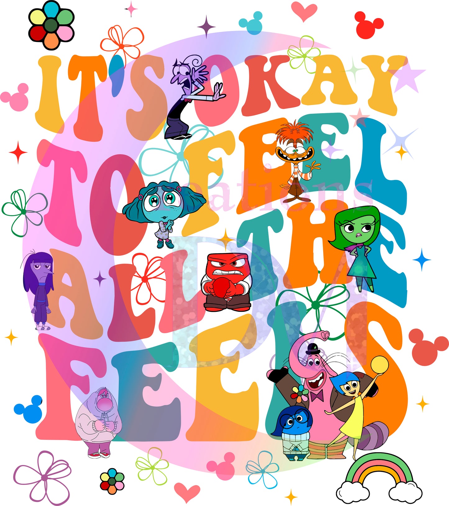 inside out DTF -its okay to feel all the feels wavy colorful