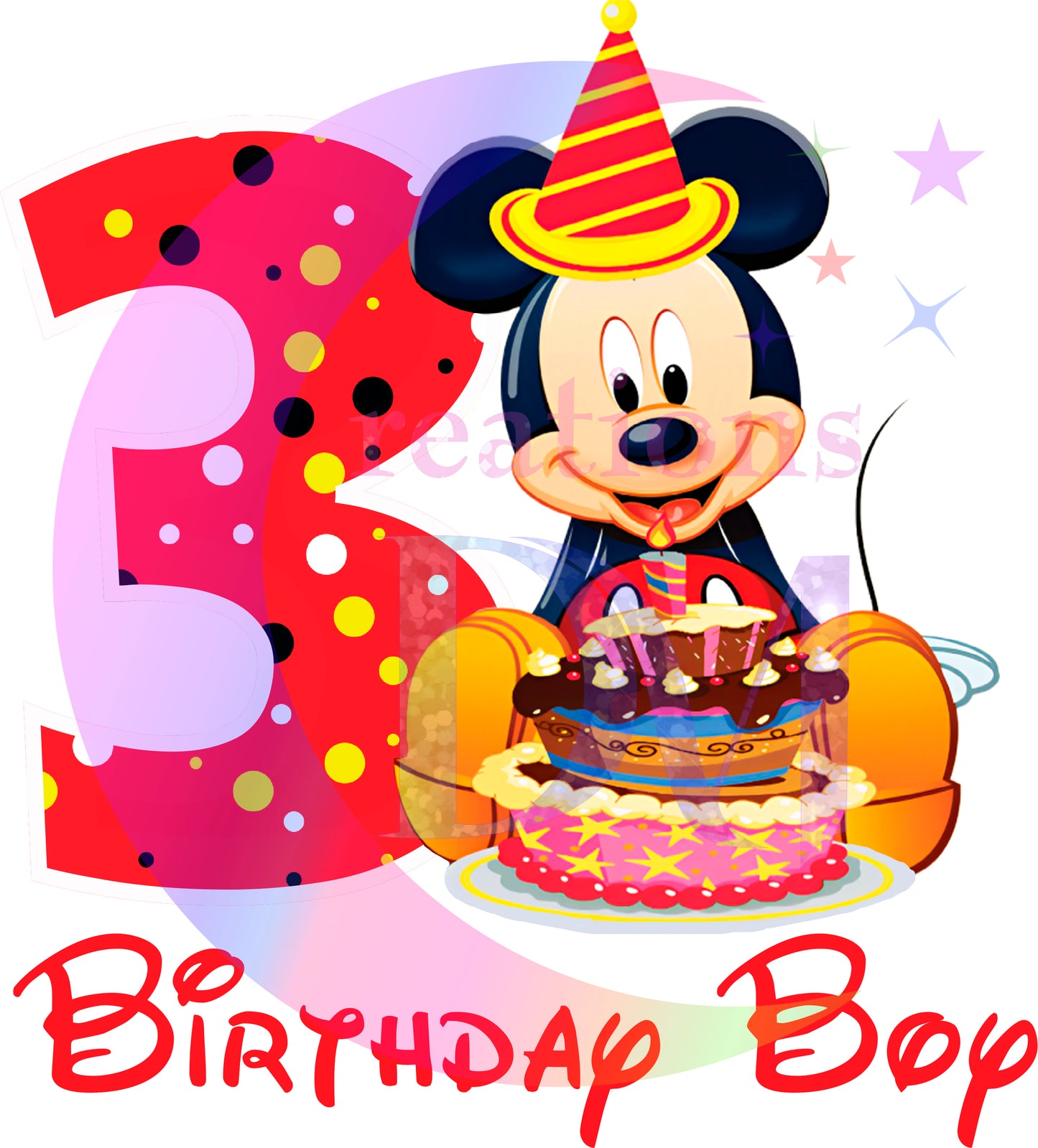 Happy birthday DTF - mickey mouse  birthday boy red  number 3