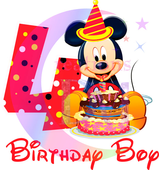 Happy birthday DTF - mickey mouse  birthday boy red  number 4