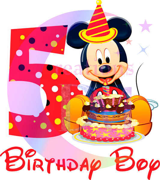 Happy birthday DTF - mickey mouse  birthday boy red  number 5