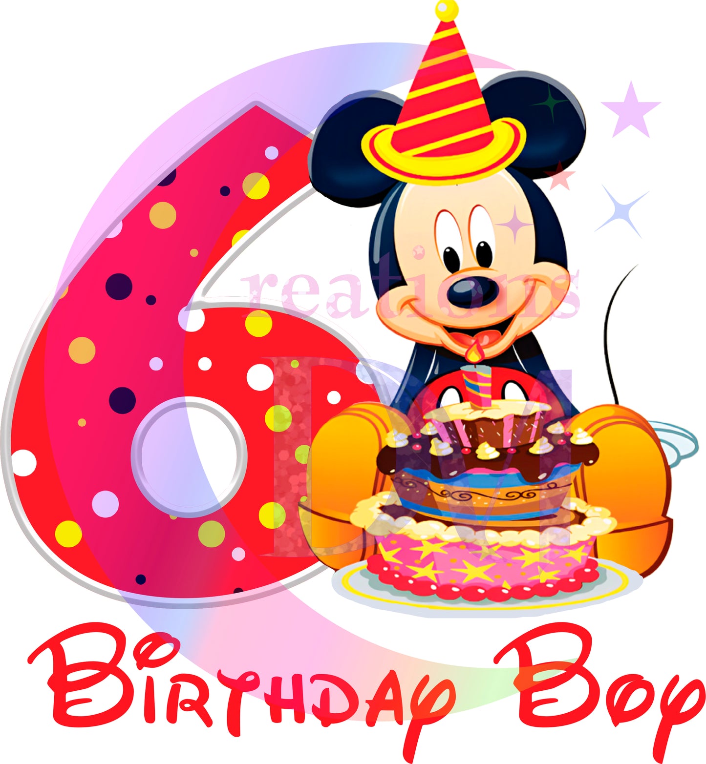 Happy birthday DTF - mickey mouse  birthday boy red  number 6