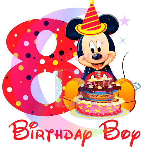 Happy birthday DTF - mickey mouse  birthday boy red  number 8