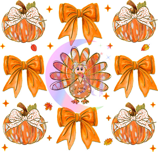 Thanksgiving DTF- bow , pumpkin and turkey orange