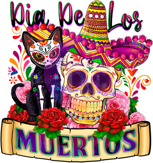 Dia de los muertos/Day of the Dead-  dia de los muertos black cat and skeleton