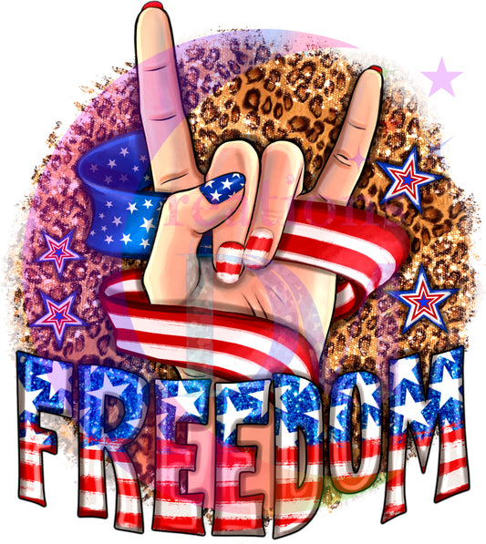 Fourth of July  - freedom hand with cheetah print\