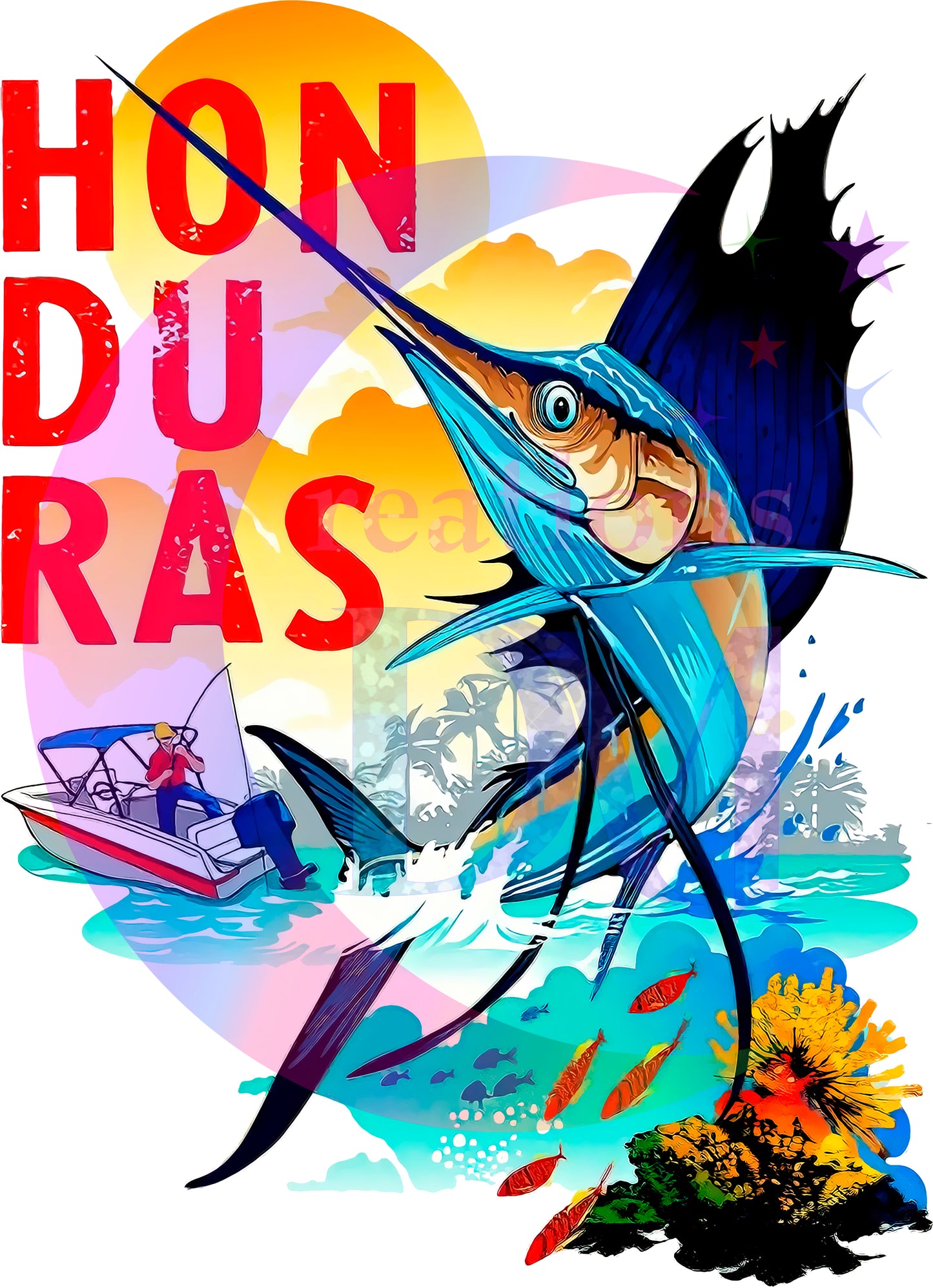 Independence Day - Honduras - red letters - fish