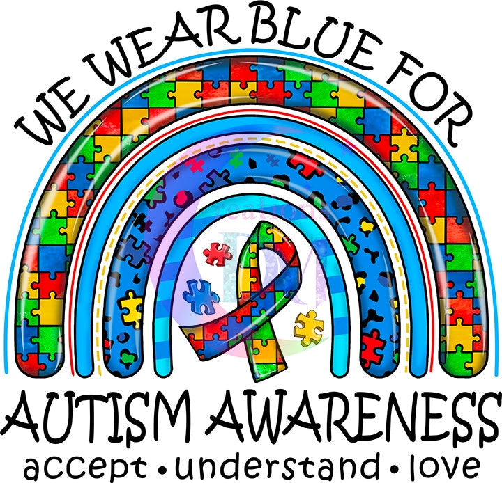 Autism DTF - we wear blue rainbow puzzle