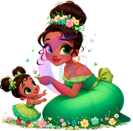 mothers day- Disney princess Tiana and daughter with flowers