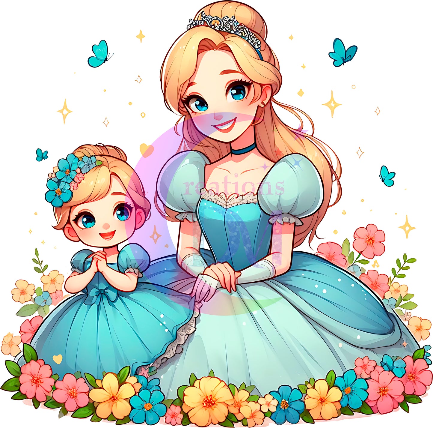 mothers day- Disney princess cinderella and daughter with flowers