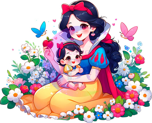 mothers day- Disney princess Snow White  and daughter with flowers