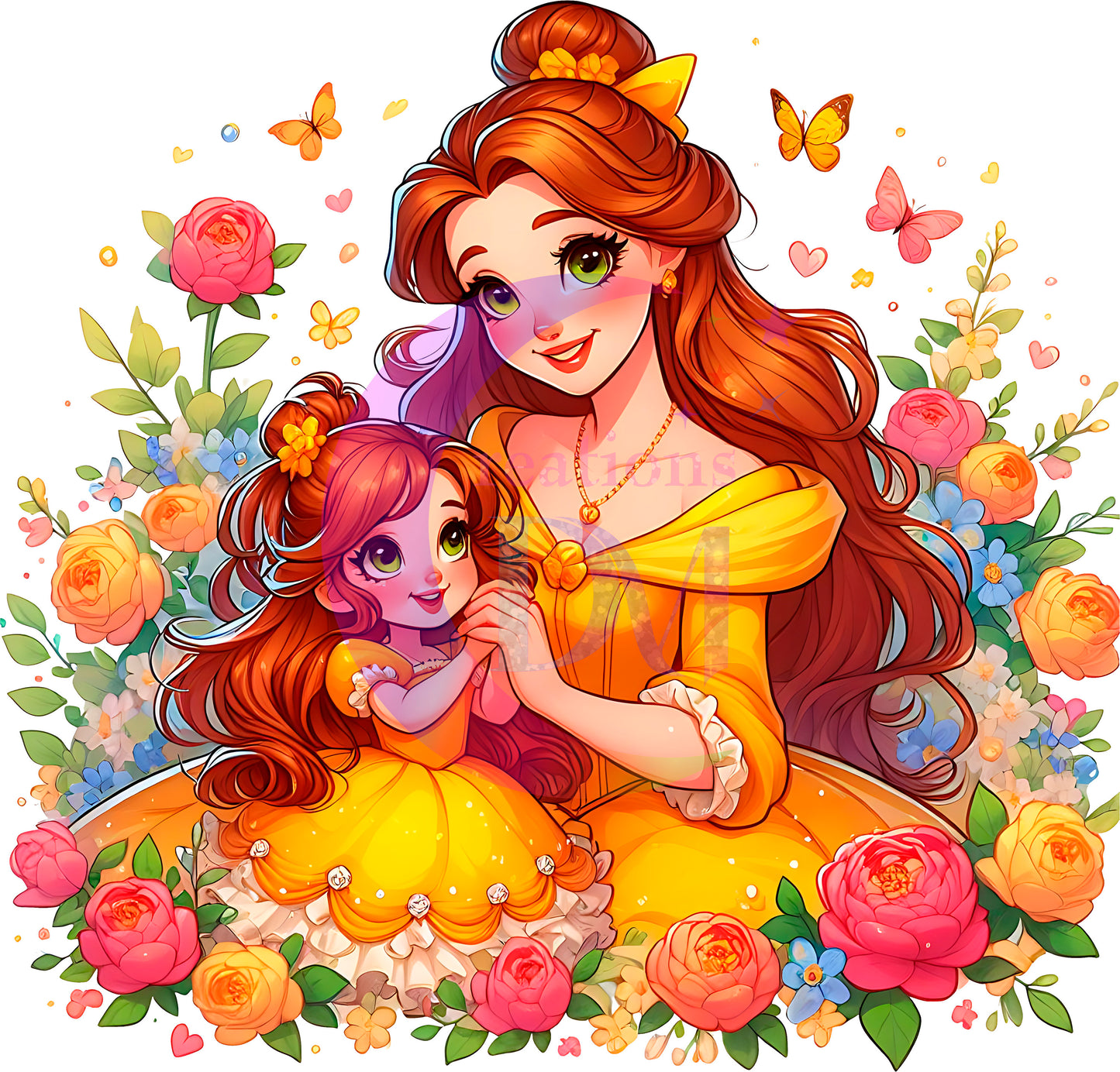 mothers day- Disney princess Belle and daughter with flowers