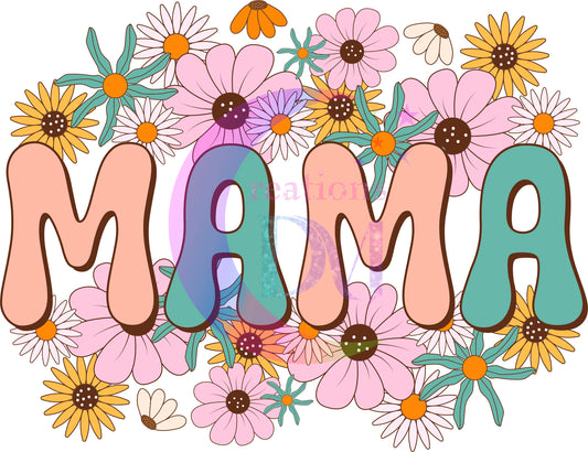 Mother's Day DTF - MAMA with flowers pink and blue letters