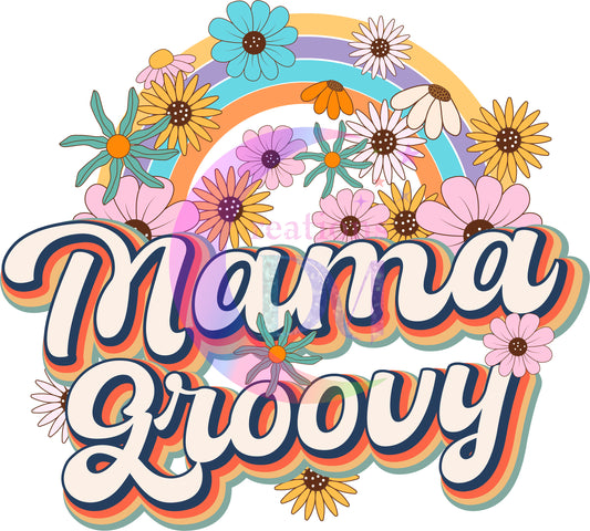 Mother's Day DTF - mama groovy - rainbow and flowers