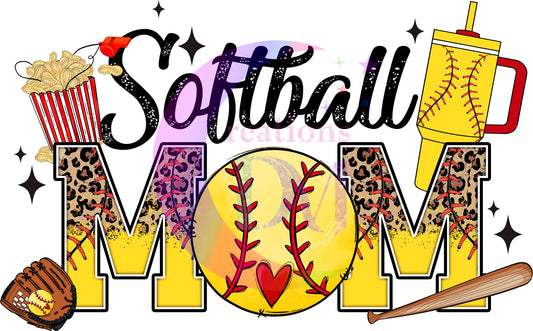 sports - SOFTBALL mom cheetah print DTF