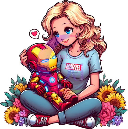 mothers day cartoon DTF -iron-man  mom and baby