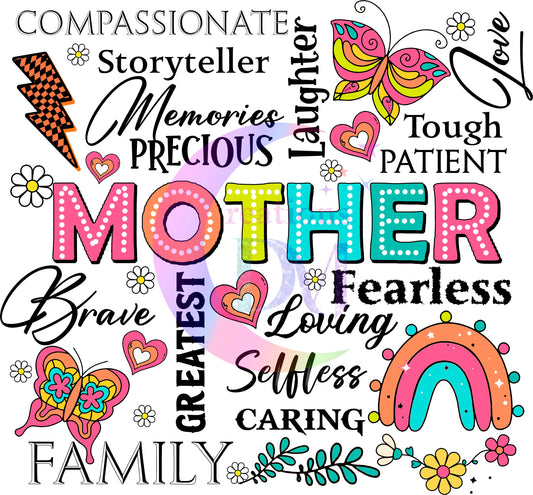 mothers day DTF  - " mother with inspirational letters with rainbow and butterflies