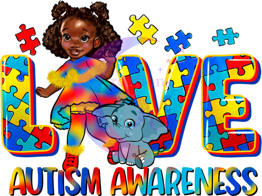 Autism DTF - Autism awareness live girl with elephant