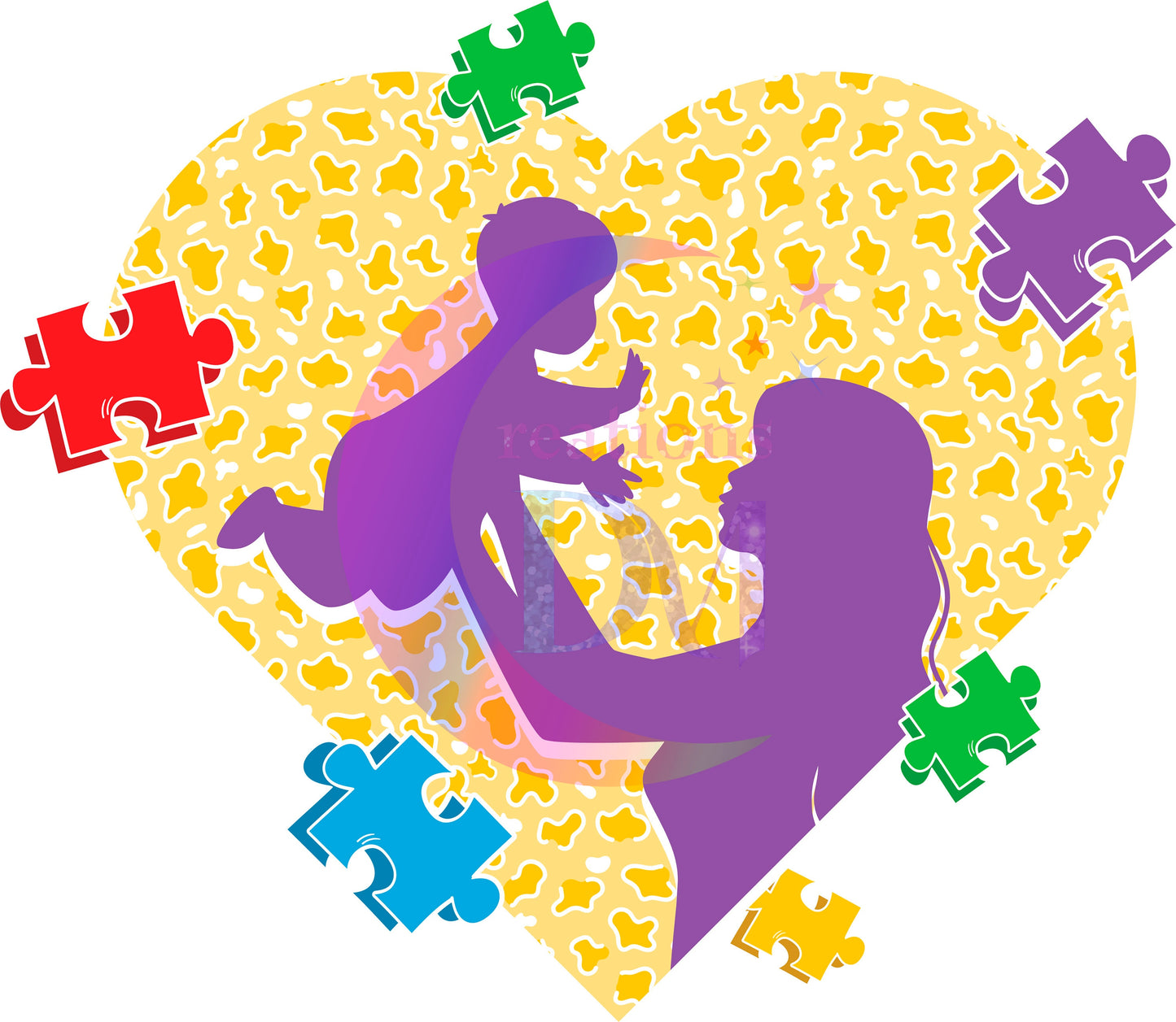 Autism DTF - heart with mother carrying baby