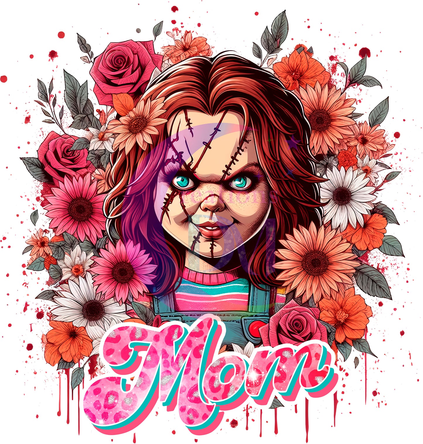 Mother's Day DTF personalization - Chucky "MOM" flowers personalize add baby name