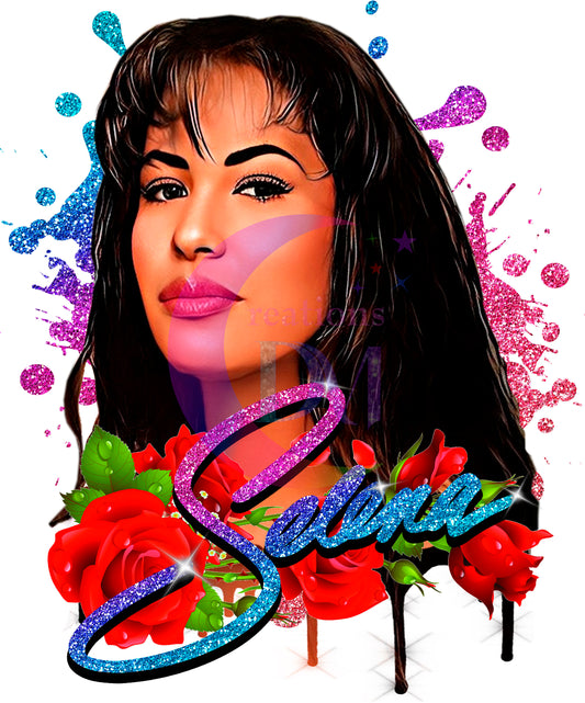 artists - Selena Quintanilla DTF glitter with rose and face