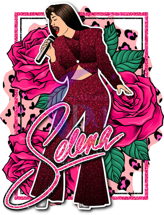 artists - Selena Quintanilla DTF glitter outfit with square