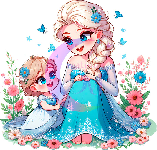 mothers day- Disney princess Elsa and daughter with flowers