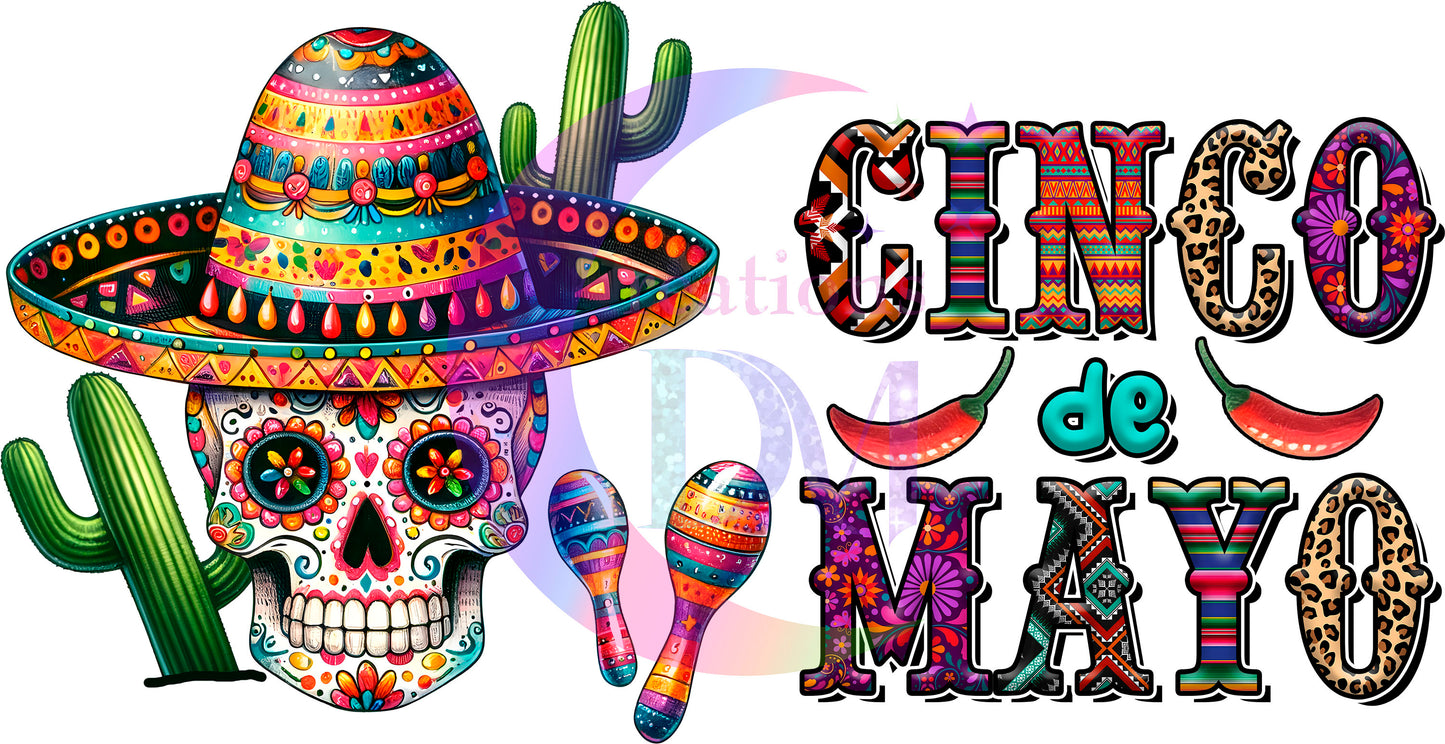 cinco de mayo DTF - cinco de mayo , skull , maracas and cactus Mexican style