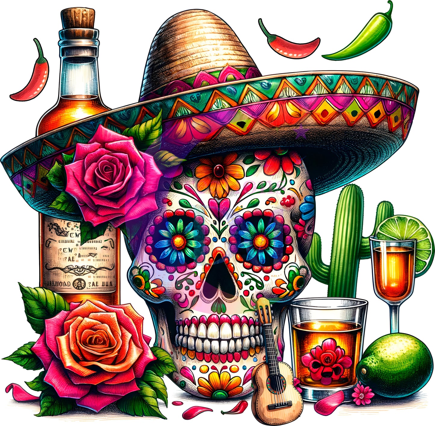 cinco de mayo DTF - cinco de mayo skull , tequila , roses and cactus only