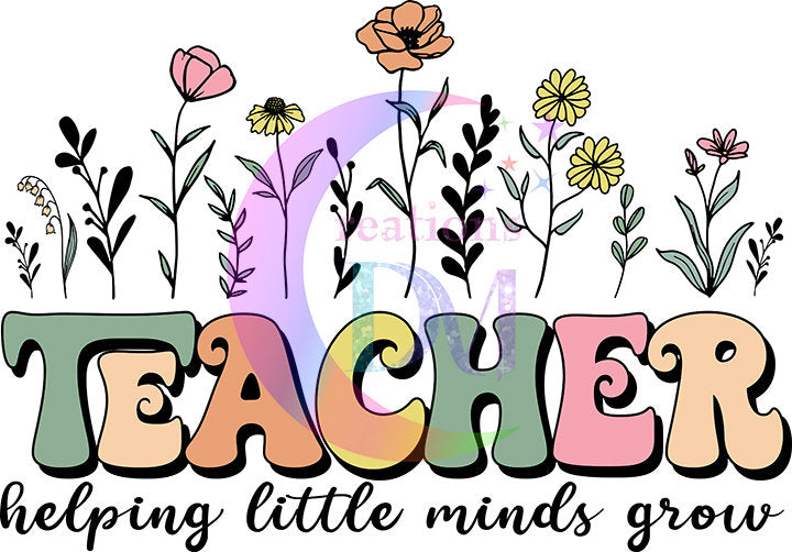 Teacher DTF - teacher helping little minds retro