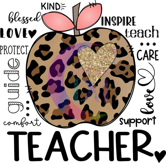 Teacher DTF - teacher leopard apple