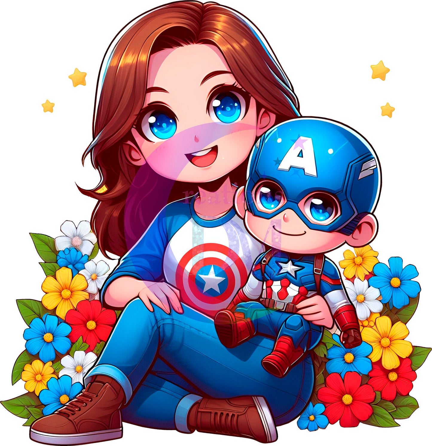 mothers day cartoon DTF -captain America mom and baby