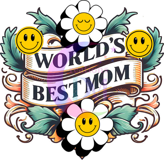 Mother's Day DTF - world's best mother . flowers with smiley face