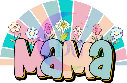 Mother's Day DTF - mama flowers retro ( pink , blue and orange )