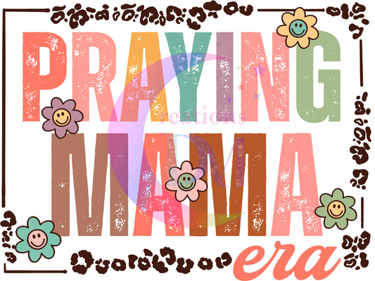 Mother's Day DTF -  praying mama era colorful flowers with smiley face