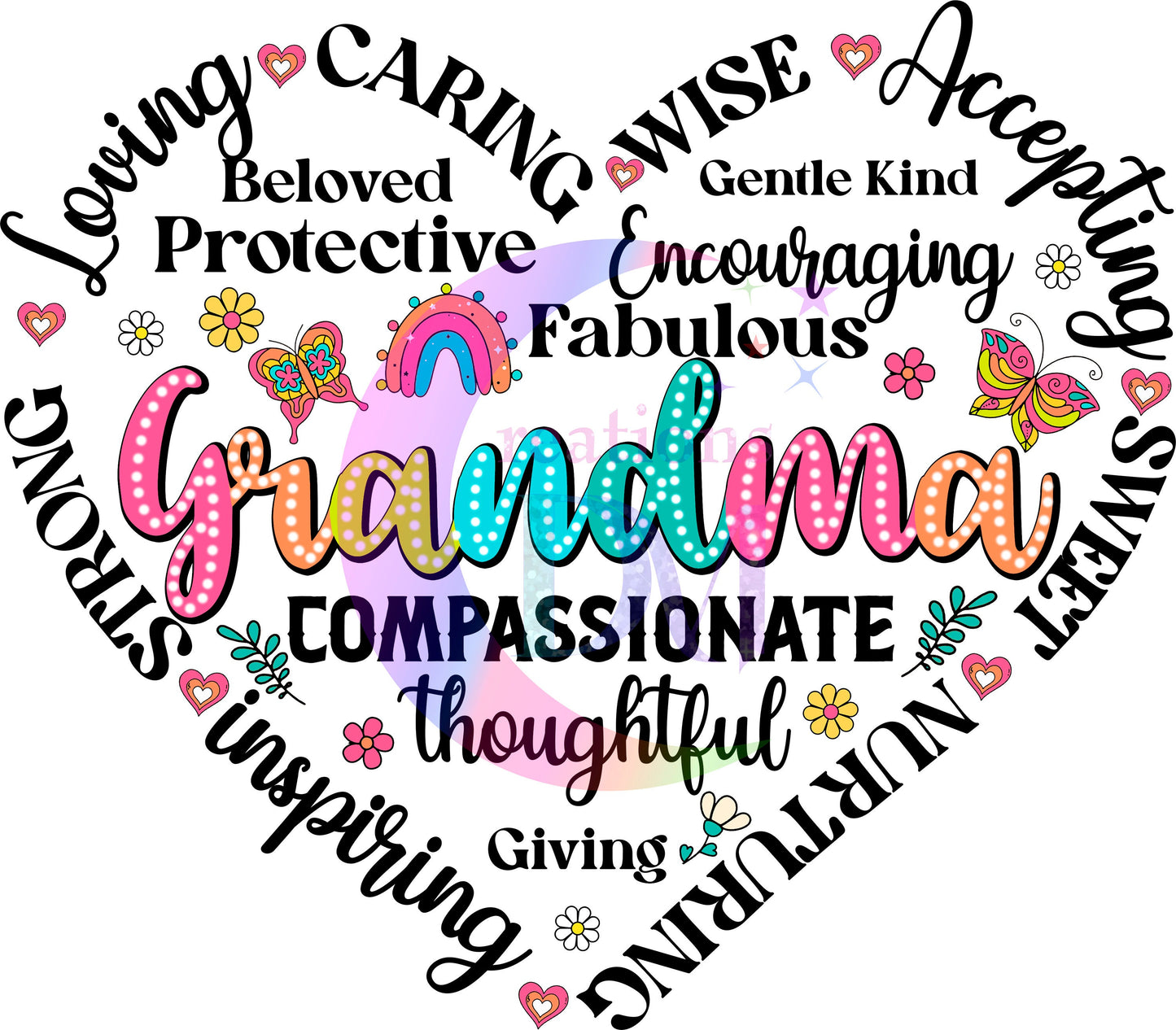 mothers day DTF  - " grandma with inspirational words inside of heart "