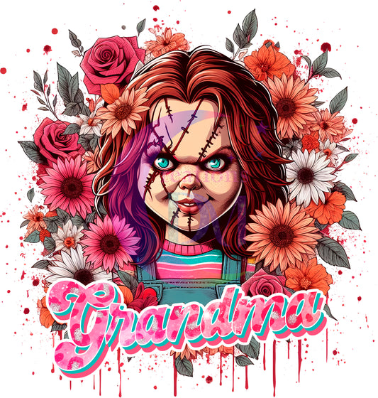 Mother's Day DTF personalization - Chucky "GRANDMA" flowers personalize add baby name