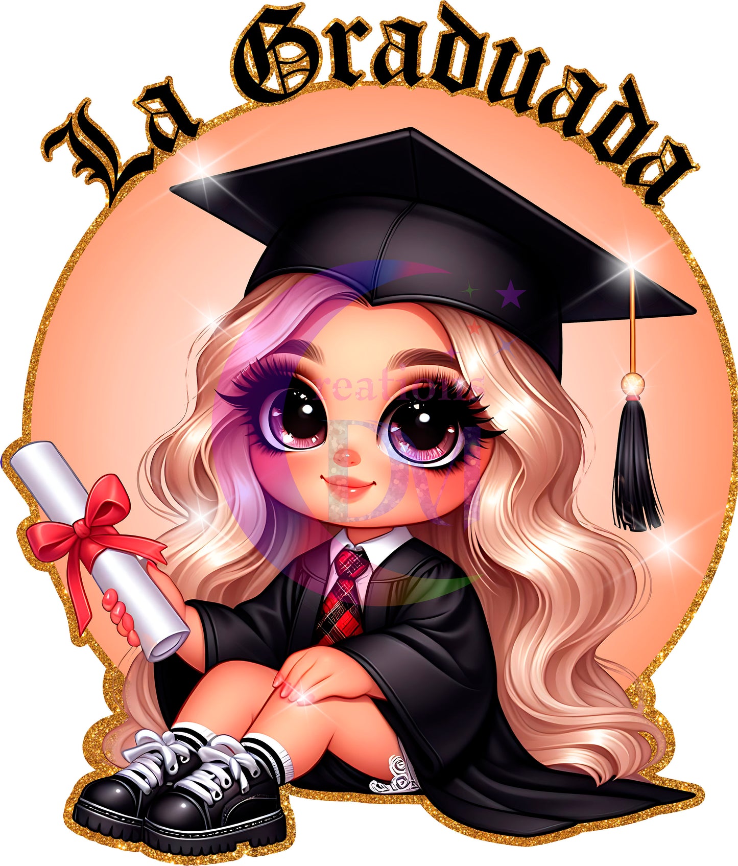 Graduation DTF - Chicana/la graduada/peach circle background