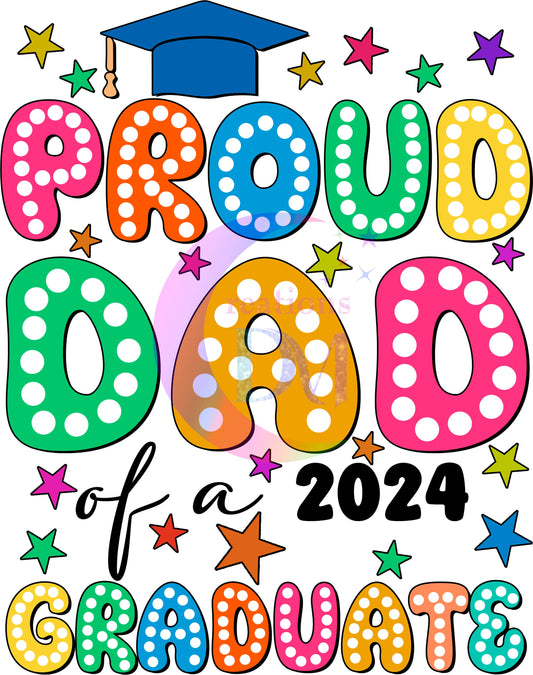 Graduate DTF - proud dad of a 2024 graduate colorful blue cap