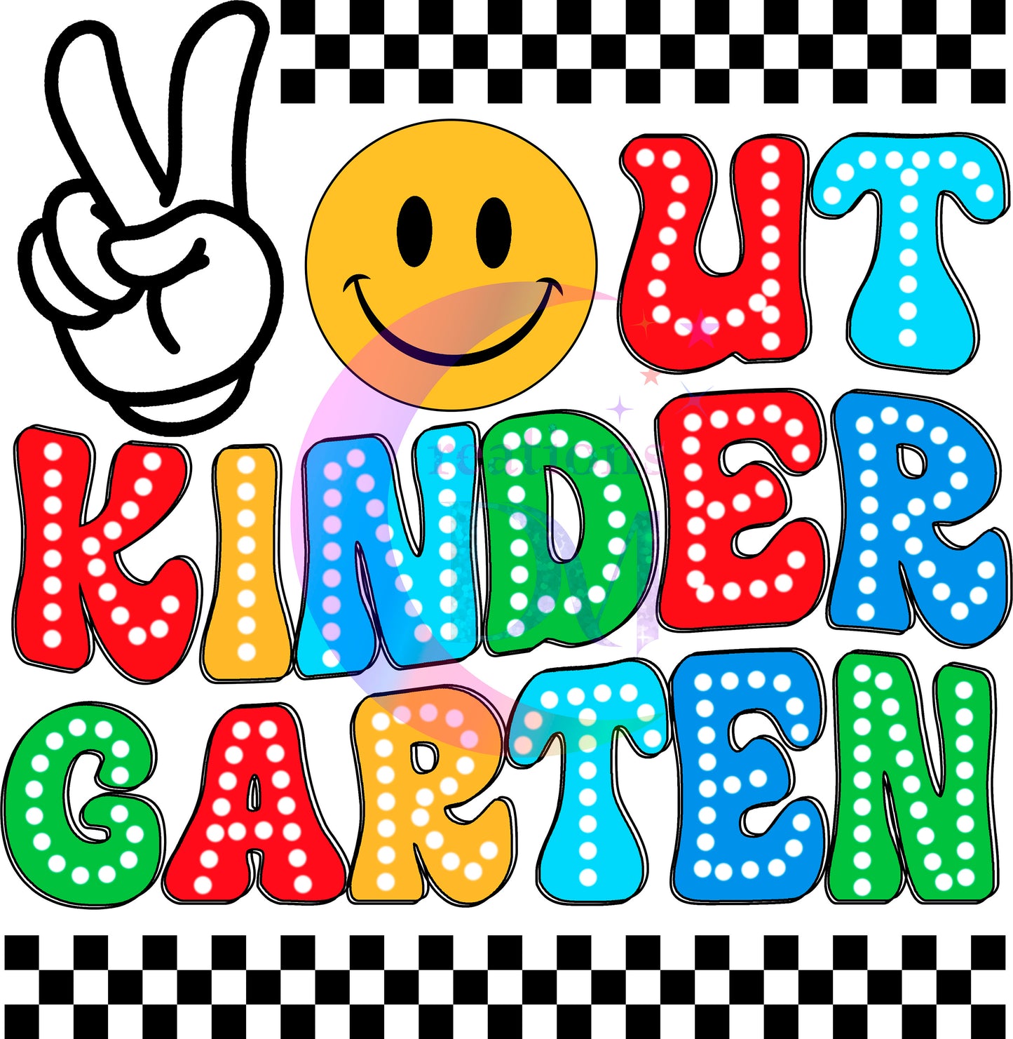 Graduate DTF - peace out kinder grade smiley face and checkers