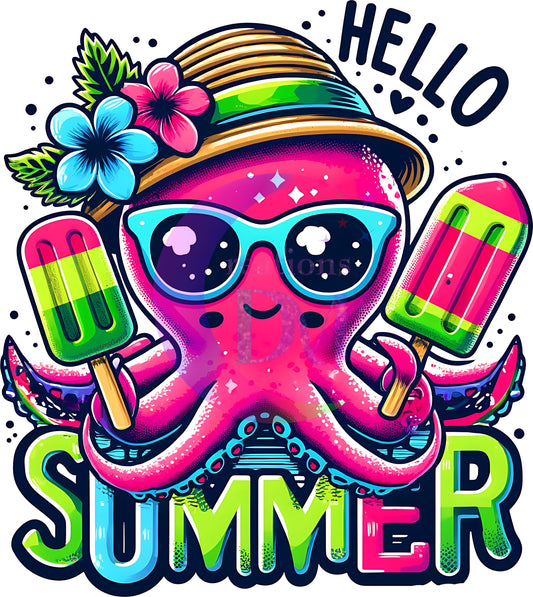 hello summer DTF - hello summer vibrant - colorful octopus